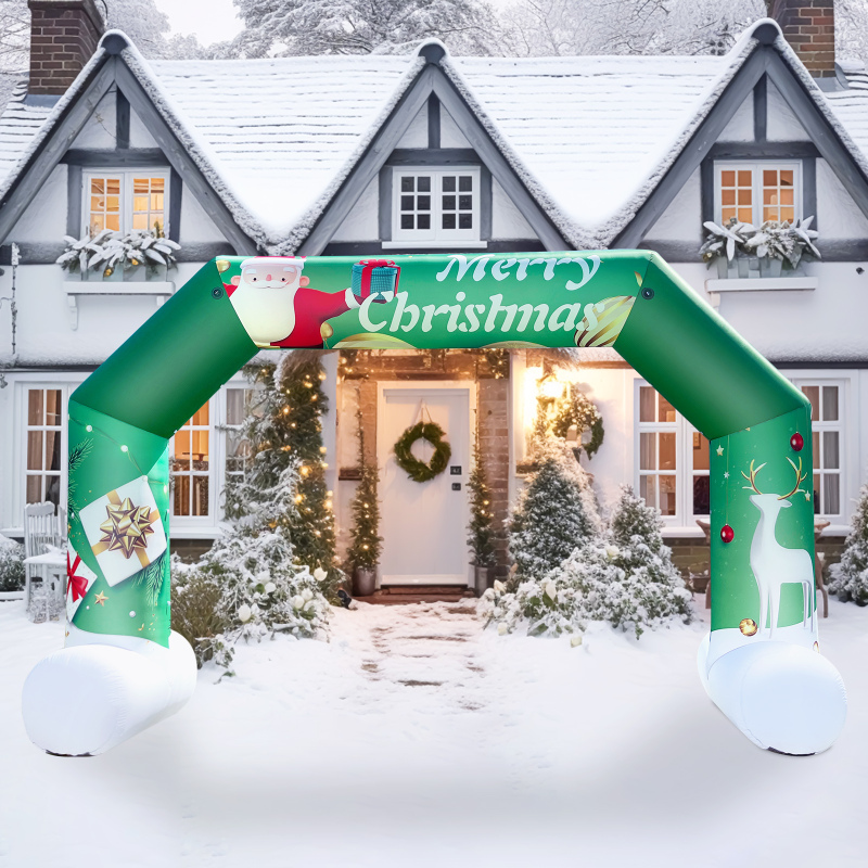 Sewinfla 20ft Green Inflatable Christmas Arch with 250W Blower, Blow Up Green Inflatables Santa Claus and Snowman Archway for Xmas Party Arch and Outdoor Decoration