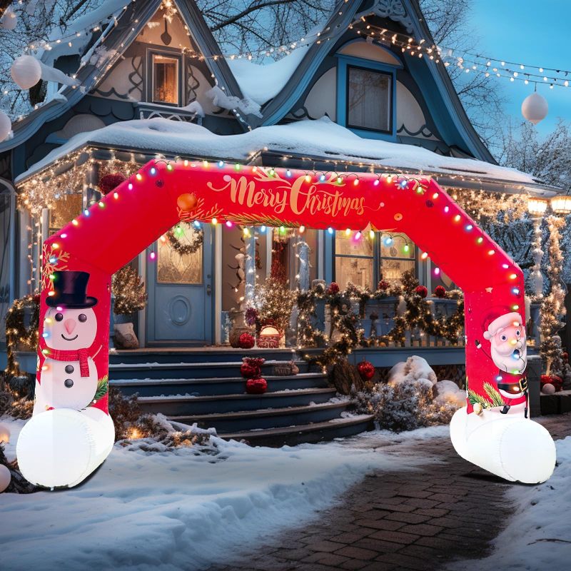 20Ft Christmas Inflatable Arch Outdoor Giant Inflatable Archway with Reindeer, Candy Cane, Snowman and Santa, Blow Up Yard Decorations for Xmas Party, Holiday, Lawn, New Year