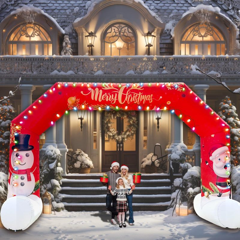 20Ft Christmas Inflatable Arch Outdoor Giant Inflatable Archway with Reindeer, Candy Cane, Snowman and Santa, Blow Up Yard Decorations for Xmas Party, Holiday, Lawn, New Year