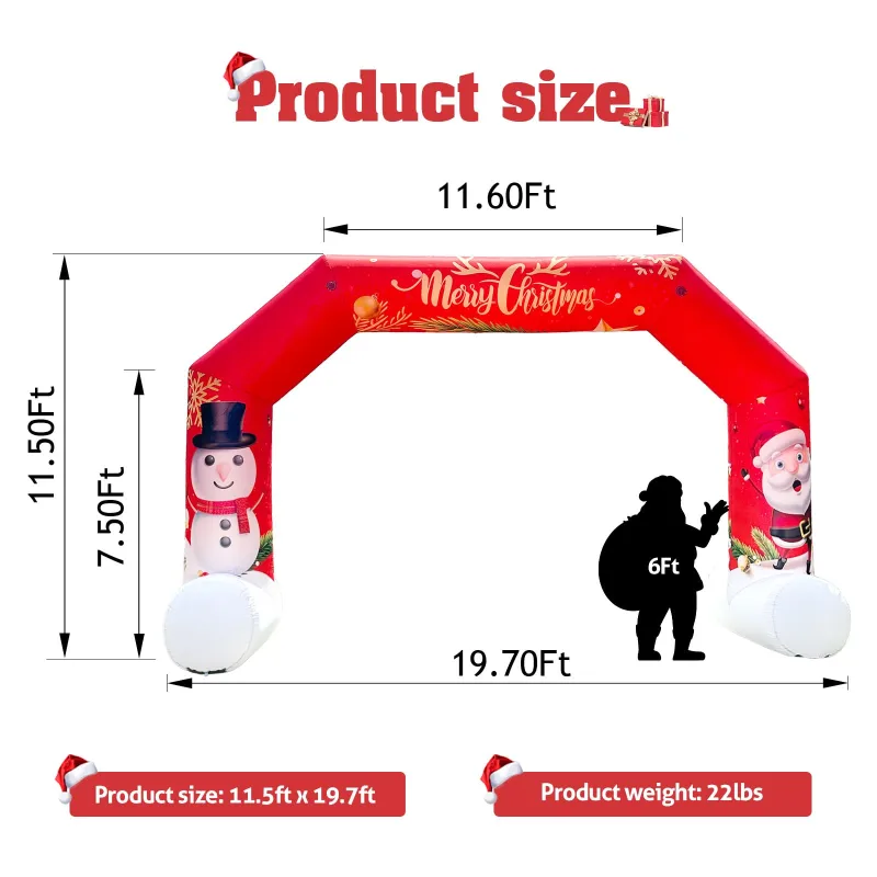 Christmas 20Ft Inflatable Arch Decoration with 250W Blower, Red Christmas Inflatable Snowman Archway for Xmas Party Arch and Outdoor Decoration