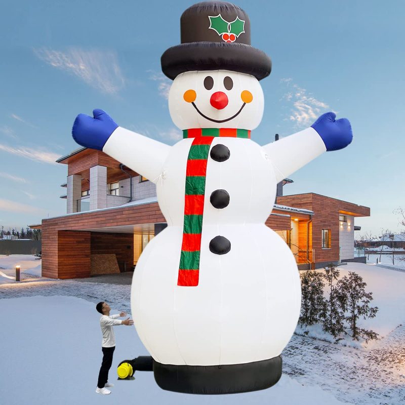 33FT Christmas Inflatable Snowman Lighted with Blower Frosty Snowman Inflatable Outdoor Yard Decoration Lawn Xmas Party Blow Up Decoration