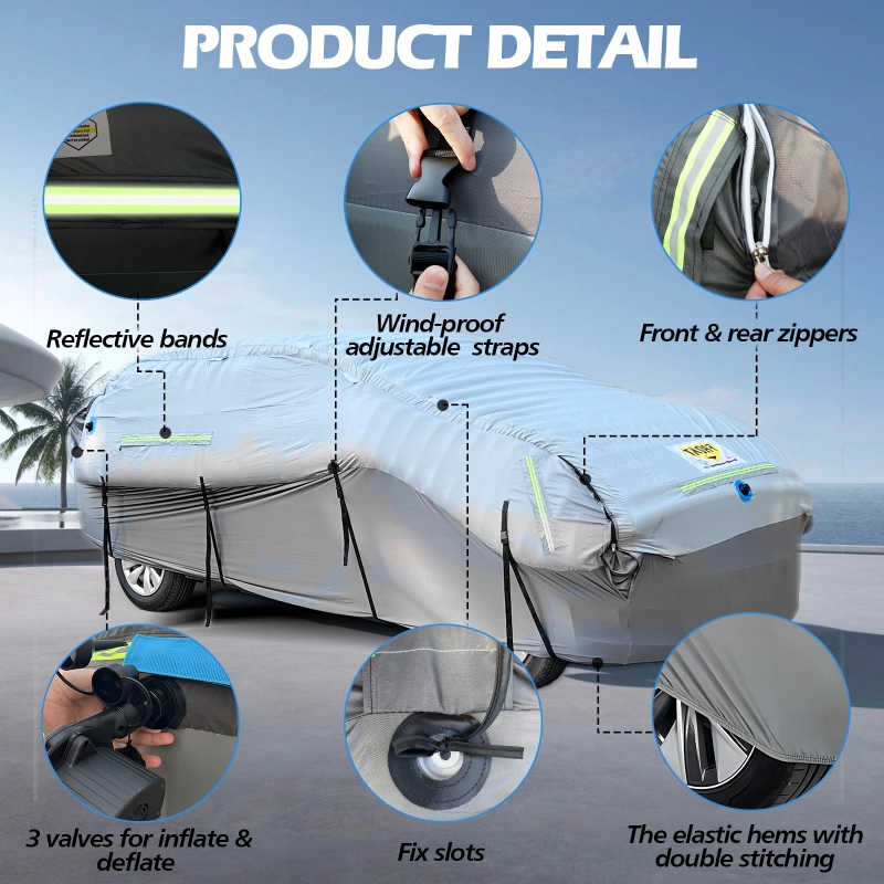 Inflatable Hail Protector For Car Thickened Multilayer Protection PVC Air Bag Anti-Hail Car Cover For Compact Car Between 106"-172’’(with Air Pump)
