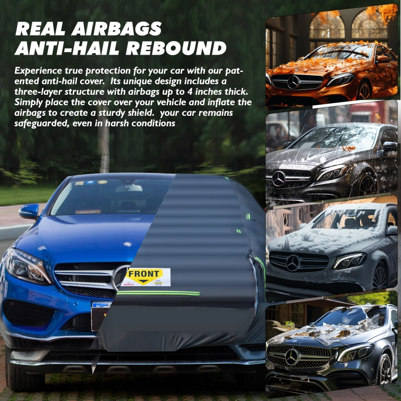 Inflatable Hail Protector For Car Thickened Multilayer Protection PVC Air Bag Anti-Hail Car Cover For Compact Car Between 106"-172’’(with Air Pump)