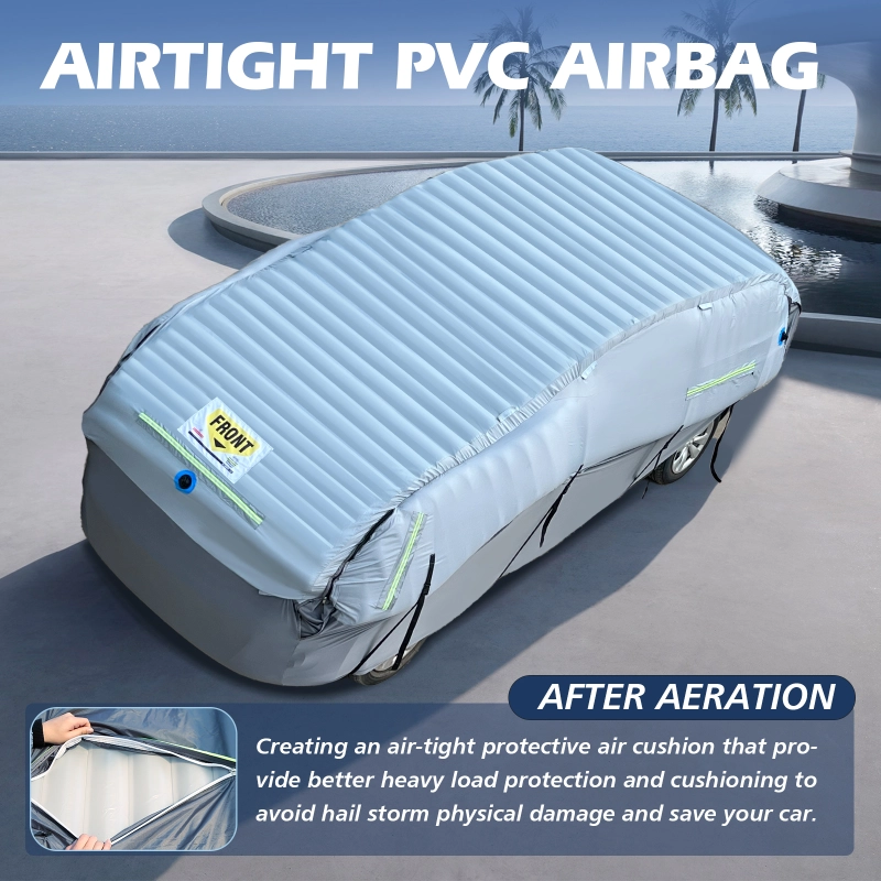 Inflatable Hail Protector For Car Thickened Multilayer Protection PVC Air Bag Anti-Hail Car Cover For Compact Car Between 106"-172’’(with Air Pump)