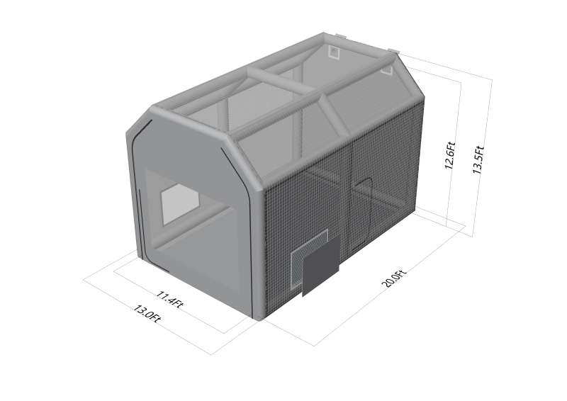 Custom Sewinfla Airtight Paint Booth 20x13x13.5FT with 1100W Blower