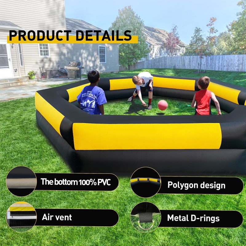 Portable 15FT Gaga Ball Pit Inflatable Gagaball Court with Powerful Blower, Portable Ball Pit Play Fence for Indoor Outdoor School Family Activities Inflatable Sport Games More Durable