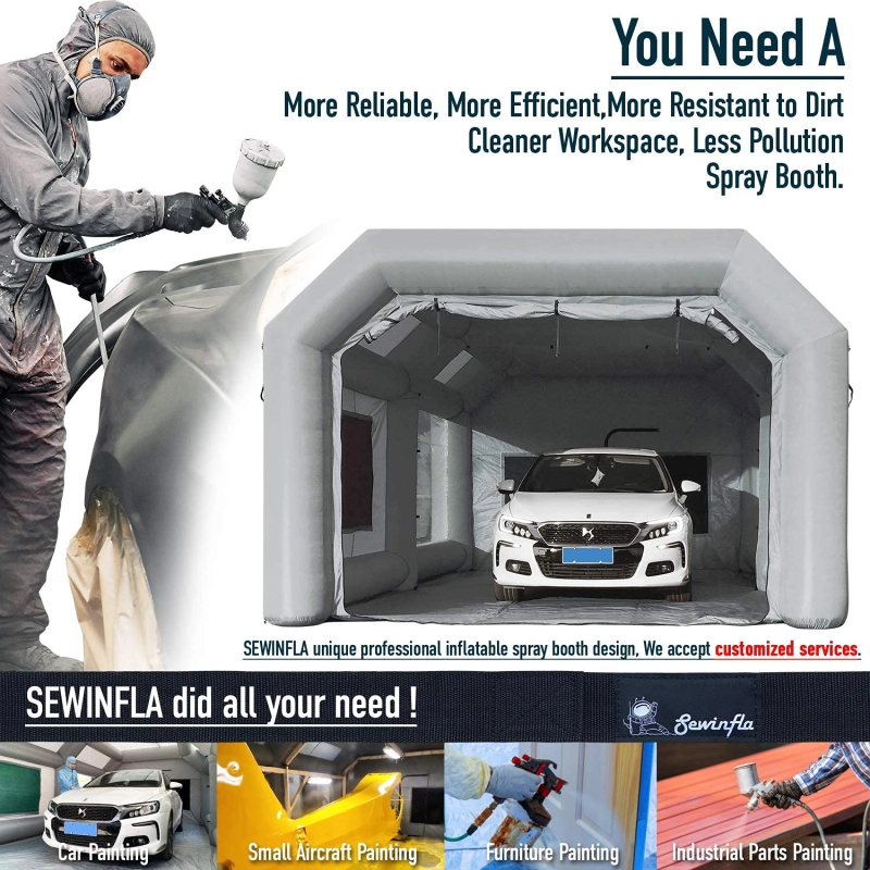Sewinfla Professional Inflatable Paint Booth with Exhaust Fan and Air Draft Device (Upgrade 2024 Design) Inflatable Spray Booth with Air Filter System More Durable Portable Car Painting Booth Tent for Cars, Auto Parts, Furnitures Painting