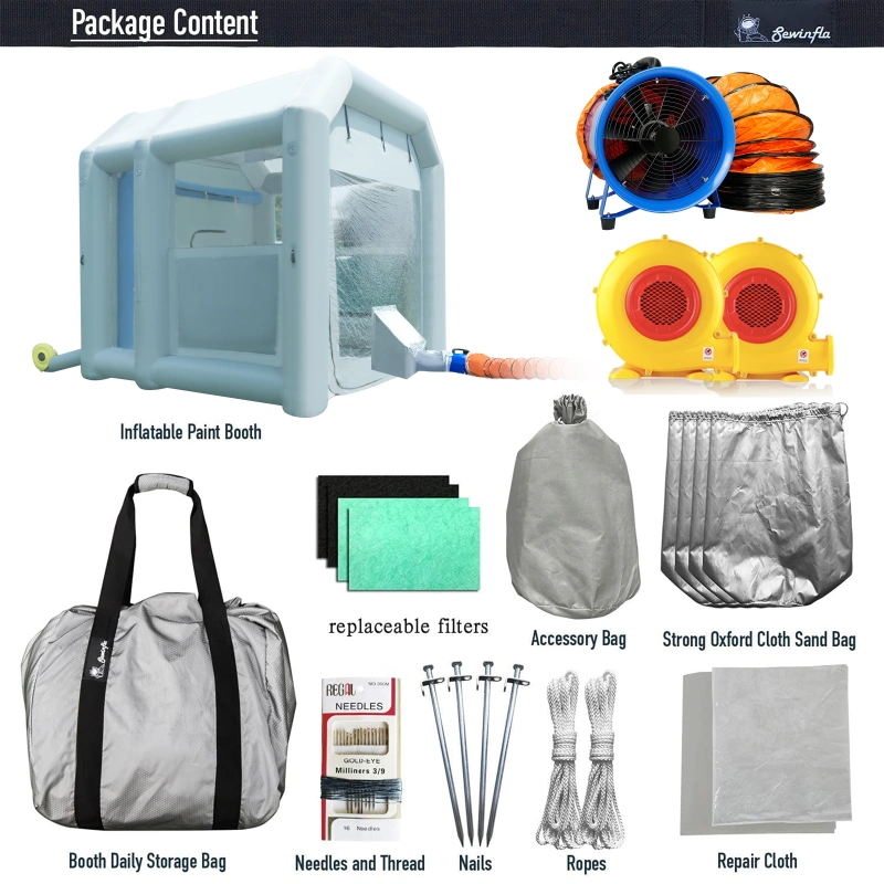 Sewinfla Professional Inflatable Paint Booth with Exhaust Fan and MINI Air Draft Device (Upgrade 2024 Design) Inflatable  Portable Spray Booth with Air Filter System for Furnitures, Auto Parts, Cars Painting