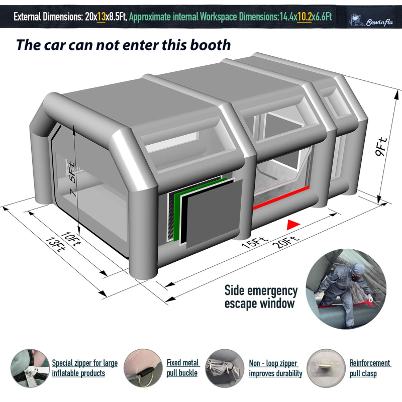 Sewinfla Professional Inflatable Paint Booth with Exhaust Fan and Air Draft Device (Upgrade 2024 Design) Inflatable Spray Booth with Air Filter System More Durable Portable Car Painting Booth Tent for Cars, Auto Parts, Furnitures Painting