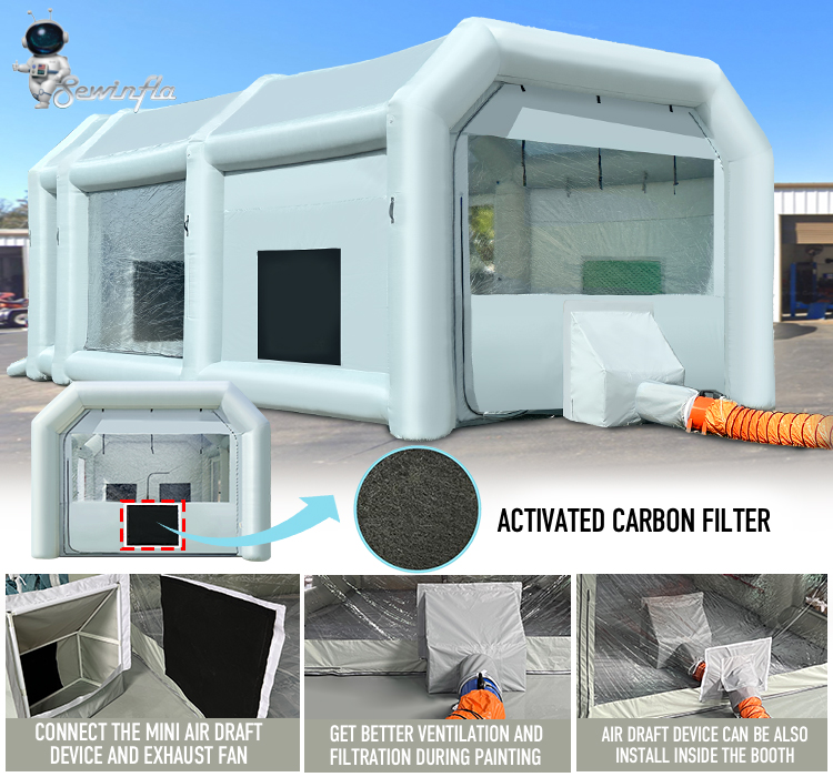 Sewinfla inflatable paint booth with exhaust fan