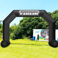 Sewinfla 26ft Black Inflatable Arch with Start Finish Line Banners and Powerful Blower, Hexagon Inflatable Archway for Run Race Marathon Outdoor Advertising Commerce