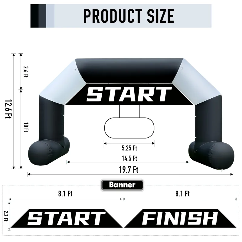 Sewinfla 20ft Inflatable Arch Black & White Style with 250W Powerful Blower | Hexagon Inflatable Archway Perfect for Start-Finish Line Events, Outdoor Racing, and Business Advertising