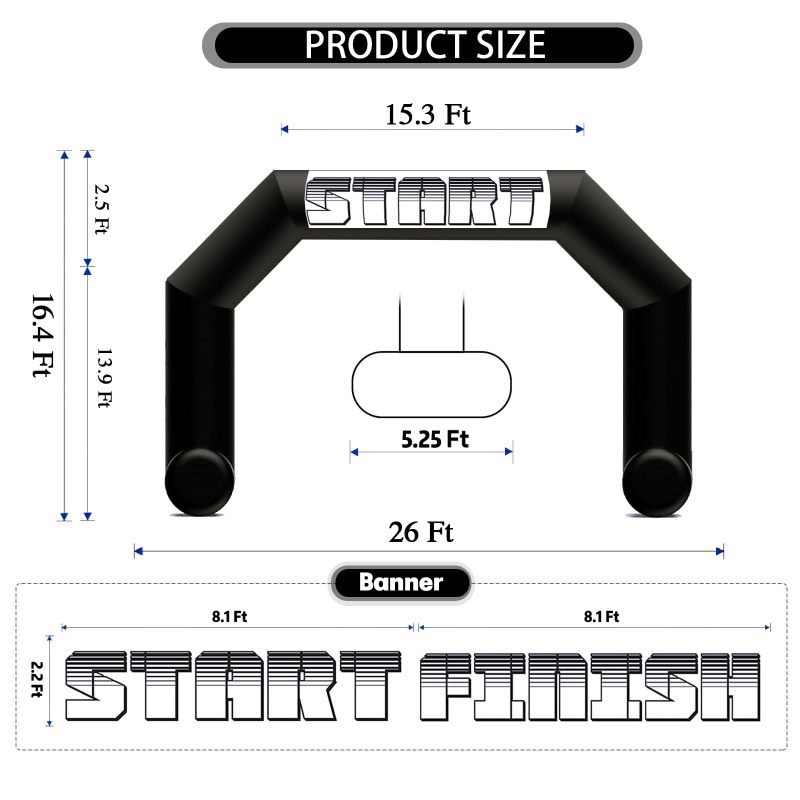 Sewinfla 26ft Black Inflatable Arch with Start Finish Line Banners and Powerful Blower, Hexagon Inflatable Archway for Run Race Marathon Outdoor Advertising Commerce