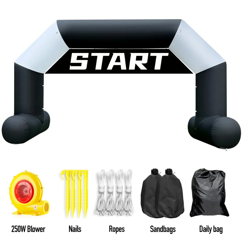 Sewinfla 20ft Inflatable Arch Black & White Style with 250W Powerful Blower | Hexagon Inflatable Archway Perfect for Start-Finish Line Events, Outdoor Racing, and Business Advertising