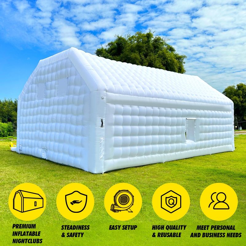 White Inflatable Night Club 30x20x13Ft Extra Large Inflatable Party Tent with Logo Area Blow up Portable Nightclub Tent for Adults Wedding Birthday Raves Dance Floor Yard Party Business