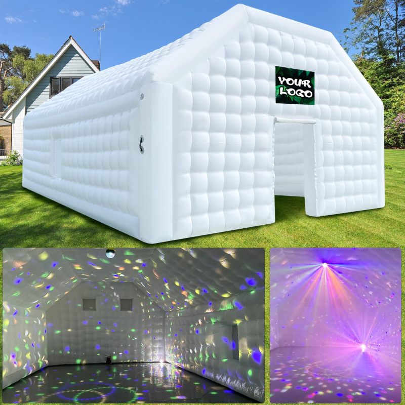White Inflatable Night Club 30x20x13Ft Extra Large Inflatable Party Tent with Logo Area Blow up Portable Nightclub Tent for Adults Wedding Birthday Raves Dance Floor Yard Party Business