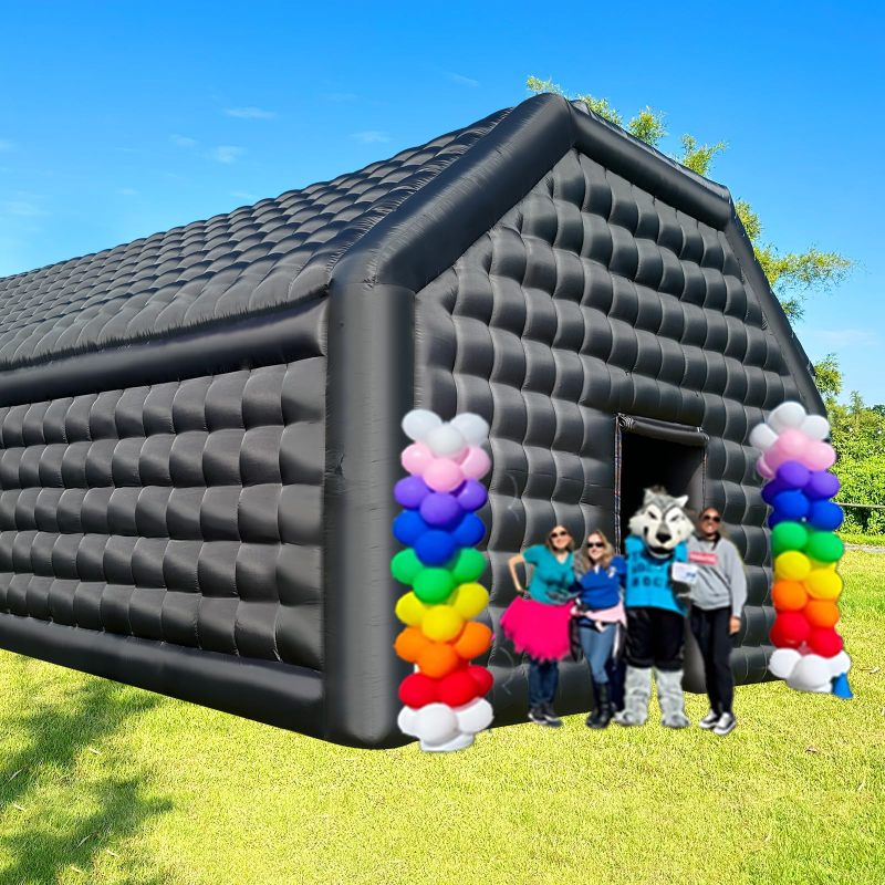 Black Inflatable Night Club 30x20x13Ft Extra Large Inflatable Party Tent with Logo Area Blow up Portable Nightclub Tent for Adults Wedding Birthday Raves Dance Floor Yard Party Business