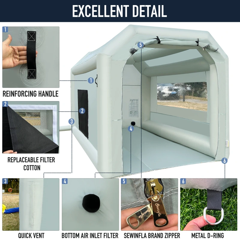 Portable Inflatable Paint Booth, 10.8x8.2x7.2Ft Inflatable Spray Booth with 550W Blower & Air Filter System Blow up Booth Painting for Parts, Motorcycles