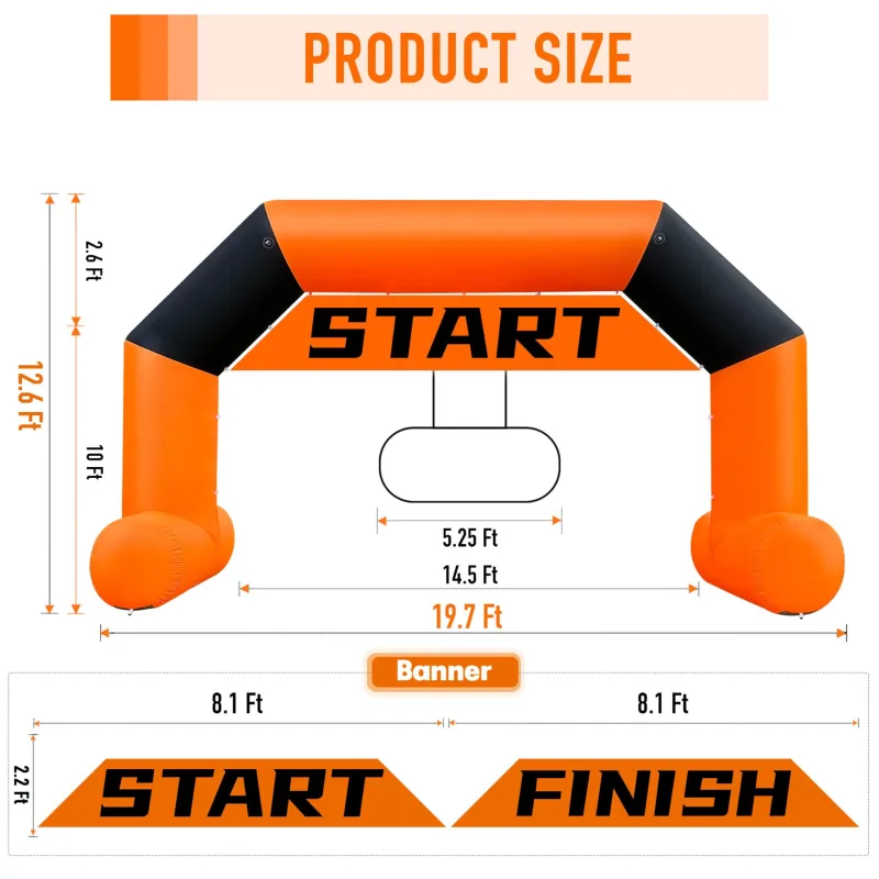 20Ft Inflatable Arch Color- Blocked Style with 250W Powerful Blower | Hexagon Inflatable Archway Perfect for Start-Finish Line Events, Outdoor Racing, and Business Advertising