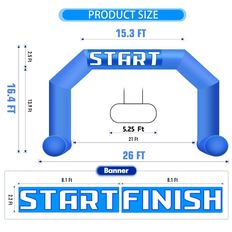 26Ft Inflatable Arch with Start Finish Line Banners and Powerful Blower, Hexagon Inflatable Archway for Run Race Marathon Outdoor Advertising Commerce