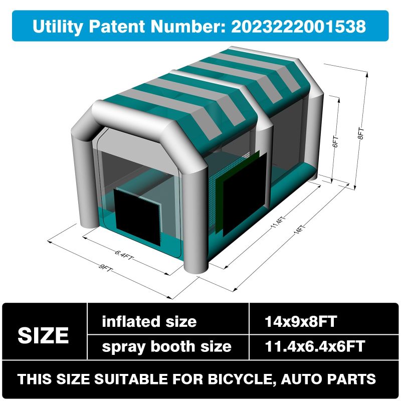 Hail Dent Repair Booth 14x10x9Ft with 2 Blowers Portable Inflatable Paint Booth for Paintless Dent Repair,  Painting