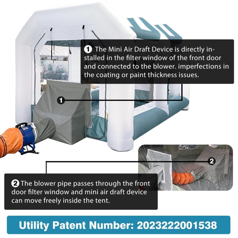 Hail Dent Repair Booth 14x10x9Ft with 2 Blowers Portable Inflatable Paint Booth for Paintless Dent Repair,  Painting
