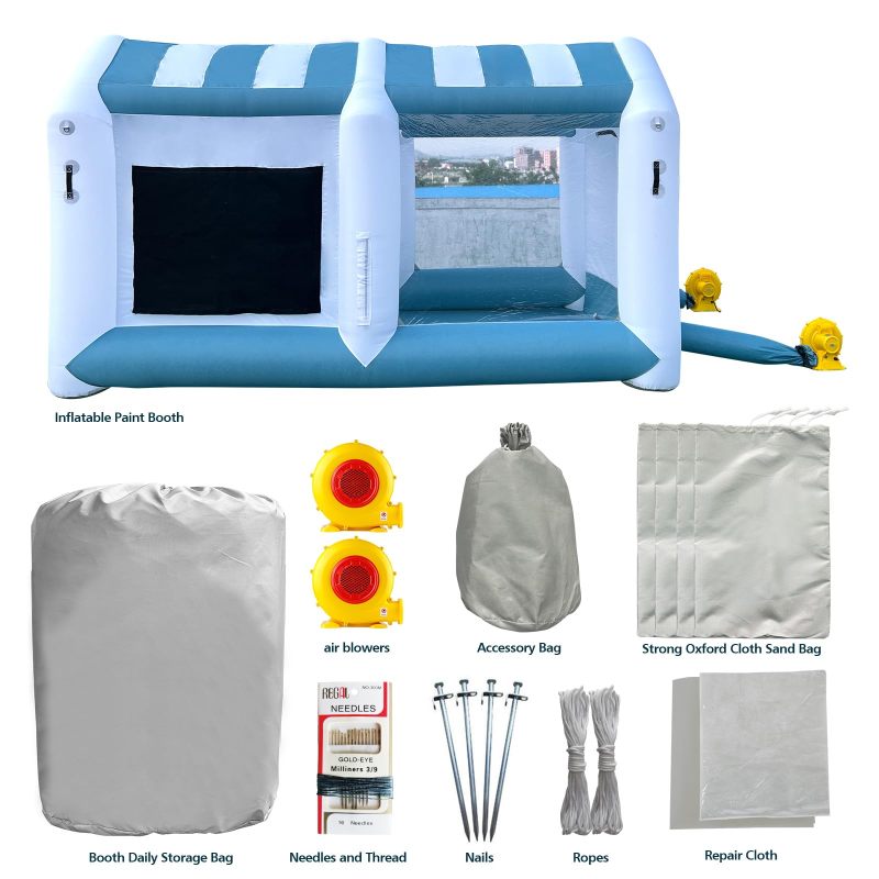 Hail Dent Repair Booth 14x10x9Ft with 2 Blowers Portable Inflatable Paint Booth for Paintless Dent Repair,  Painting