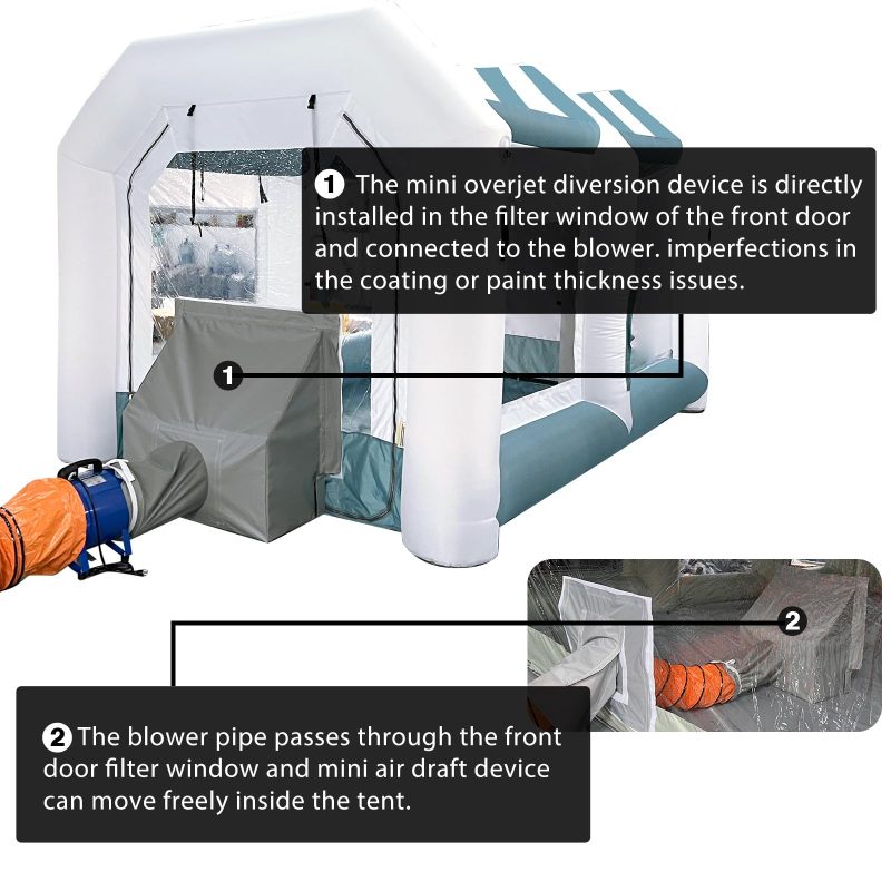 Hail Dent Repair Booth 14x10x9Ft with 2 Blowers Portable Inflatable Paint Booth for Paintless Dent Repair,  Painting