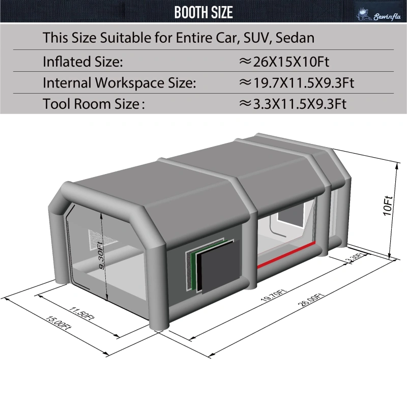 Sewinfla Inflatable Paint Booth 26x15x10Ft with Exhaust Fan and Air Draft Device (Great Value Combo) -Upgrade 2024 Design Inflatable Portable Paint Spray Booth with Air Filter System for Cars