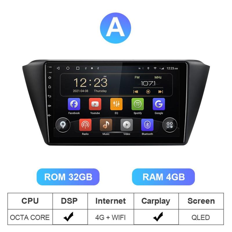 QLED RDS wireless carplay Car Radio For Skoda Fabia 2015 2016 2017 2018 2019