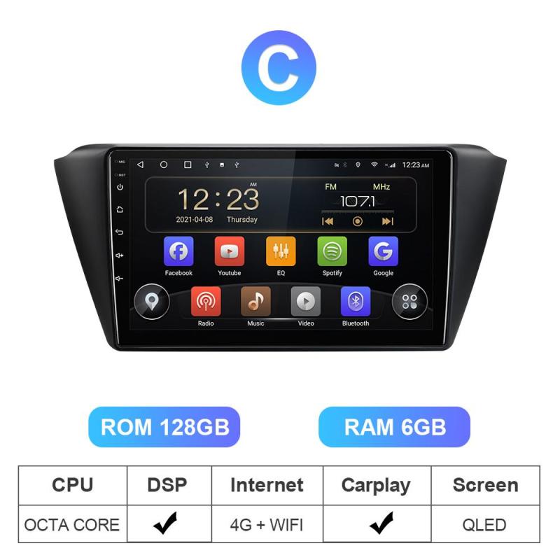 QLED RDS wireless carplay Car Radio For Skoda Fabia 2015 2016 2017 2018 2019