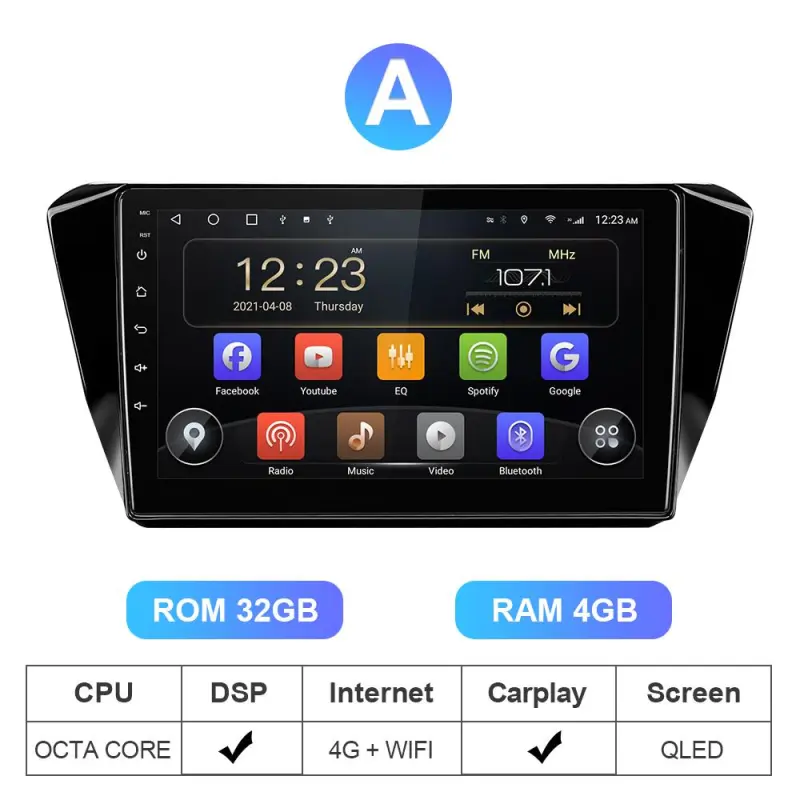 Big screen 10.1 inch QLED 4G Auto radio For Skoda Superb 3 2016-