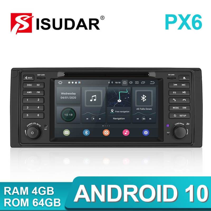 Isudar PX6 Android 10 Hexa Core 1 Din Auto Radio For BMW 5 E39/E53/X5