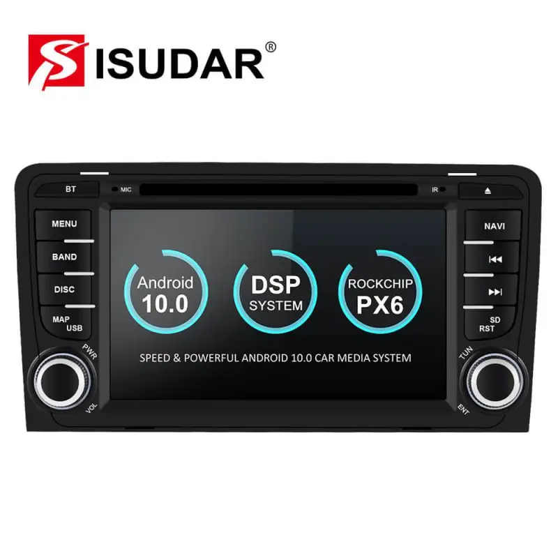 Isudar PX6 2 Din Android 10 Car Multimedia Player GPS DVD For Audi A3