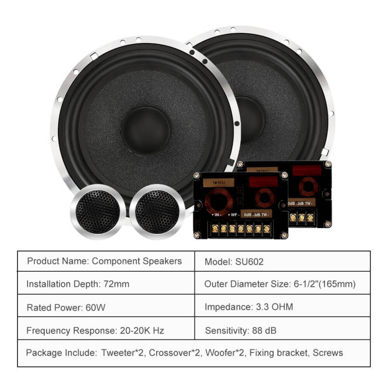 ISUDAR SU602 6.5 Inch Car Component Speaker System 2 Way Auto Audio HiFi Stereo