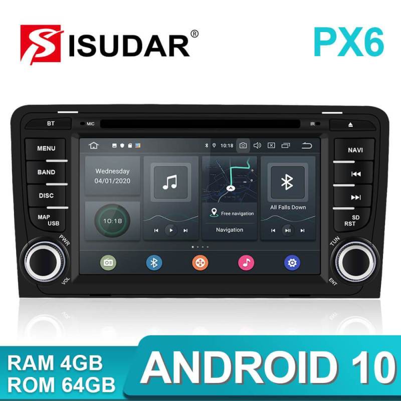 Isudar PX6 2 Din Android 10 Car Multimedia Player GPS DVD For Audi A3
