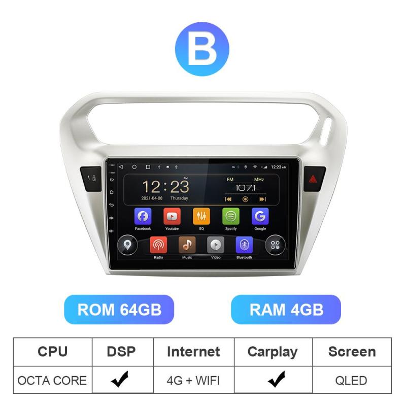 T72 Android 10 Car Radio For Citroen/Elysee/Peugeot 301 2013 2014-