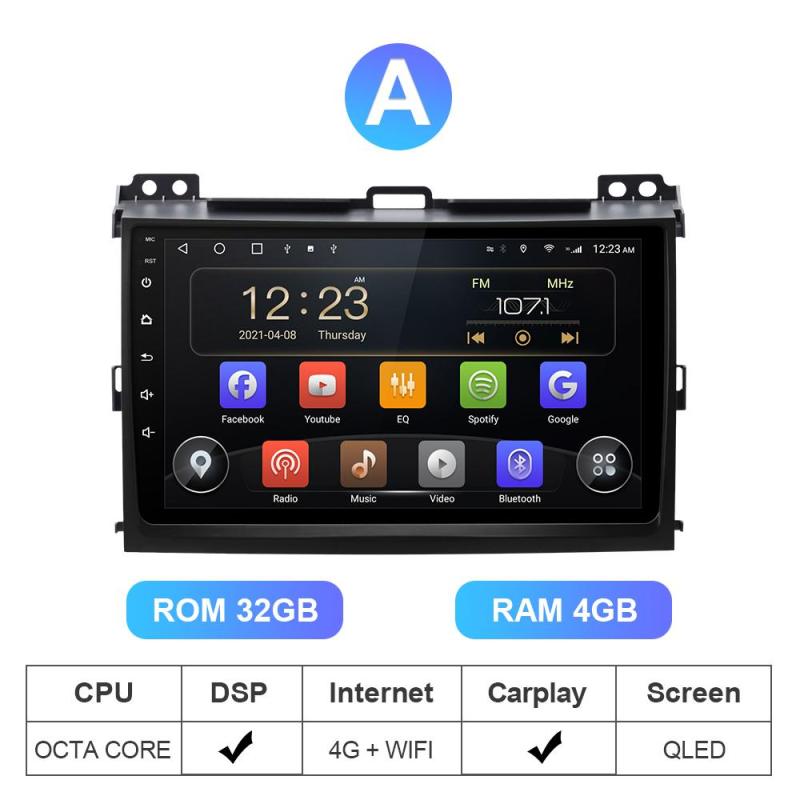 8G T72 QLED Android 10 Car Radio For TOYOTA/Prado J120 2004-2009