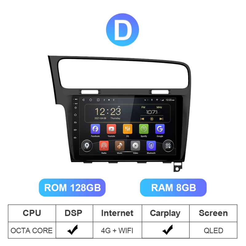 Isudar QLED Android 10 Auto Radio For VW/Volkswagen/Golf 7 2013- wireless carplay