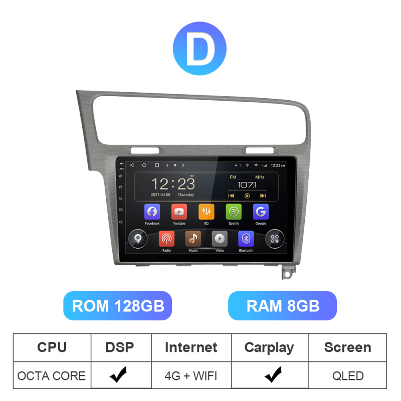 Isudar QLED Android 10 Auto Radio For VW/Volkswagen/Golf 7 2013- wireless carplay