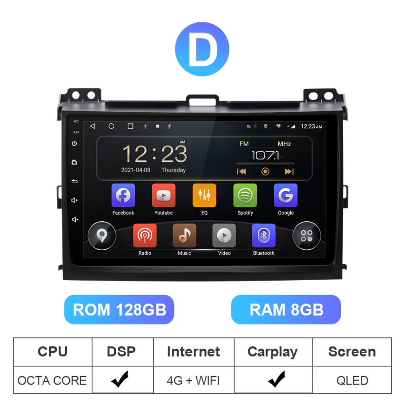 8G T72 QLED Android 10 Car Radio For TOYOTA/Prado J120 2004-2009