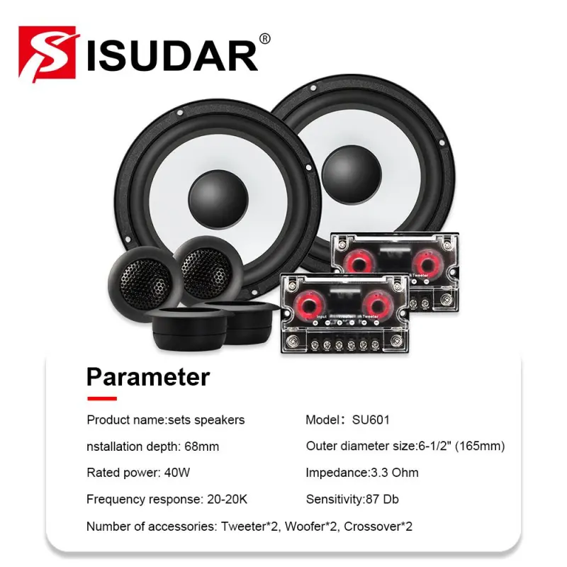 SUDAR SU601 Hifi Car Component Speaker System 6.5 Inch 2 Way Vehicle Door