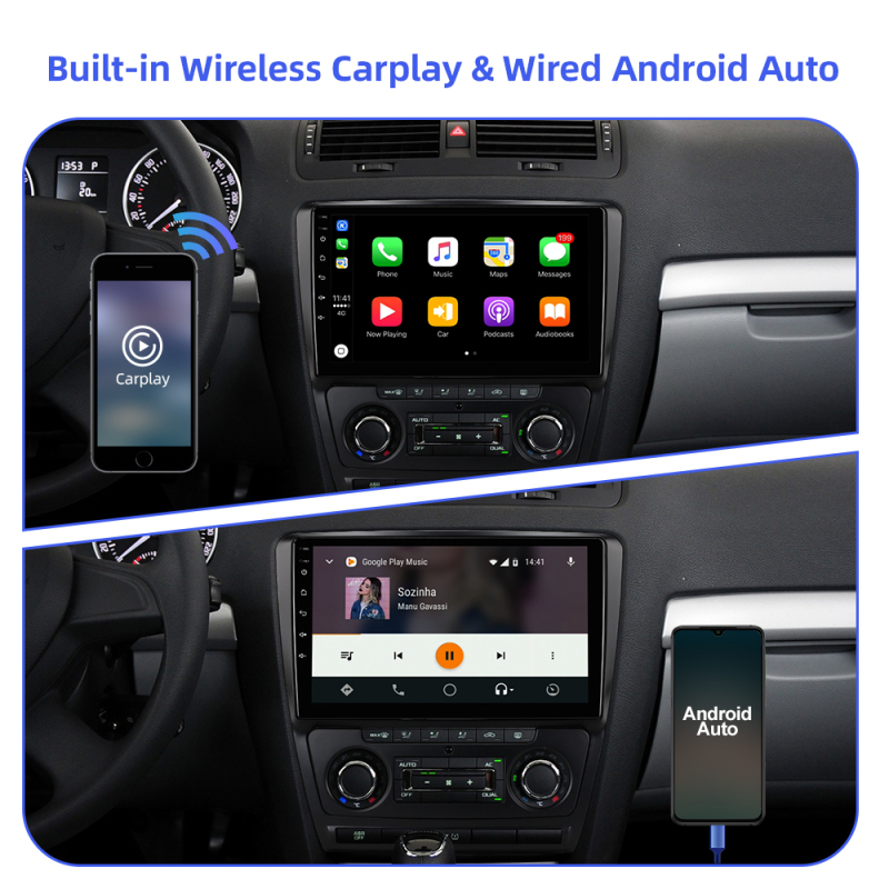 Qualcomm Android 10 8 Core 4G Car Auto Radio For Skoda Octavia A5 2008-2013 Apple carplay