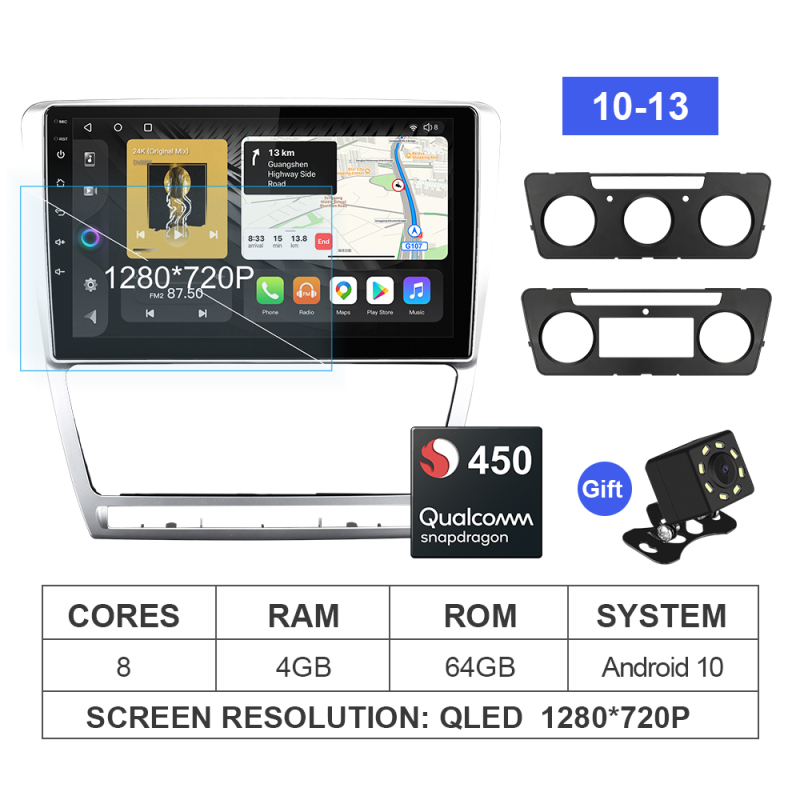 Qualcomm Android 10 8 Core 4G Car Auto Radio For Skoda Octavia A5 2008-2013 Apple carplay