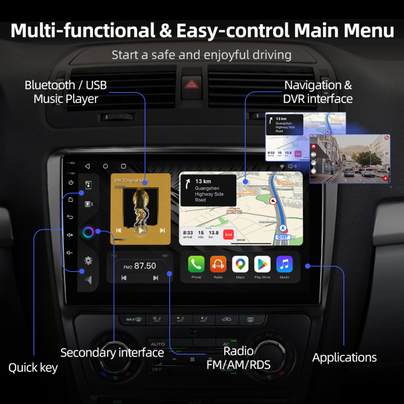 Qualcomm Android 10 8 Core 4G Car Auto Radio For Skoda Octavia A5 2008-2013 Apple carplay