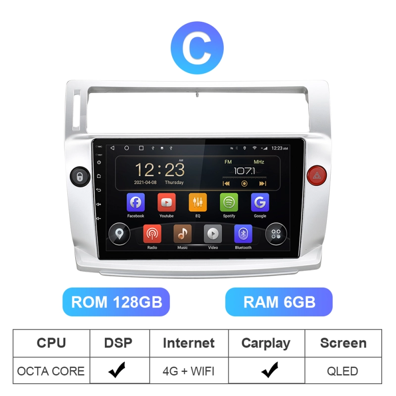 T72 QLED Android 10 Car Radio For Citroen C4 C-Triomphe C-Quatre 2004-2009