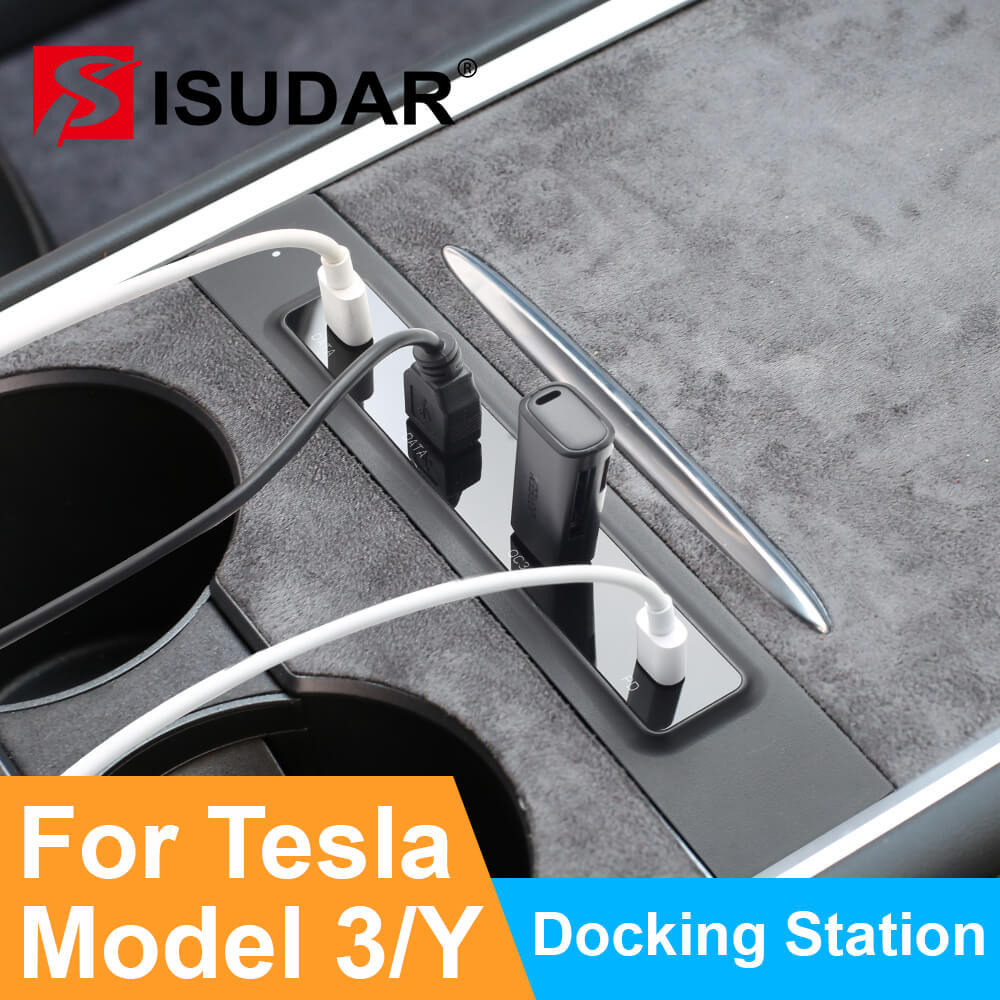 USB HUB For 2021 Tesla Model 3 Model Y USB Splitter Docking Station Extender Fast Charging Data Type-C PD QC For Mobile