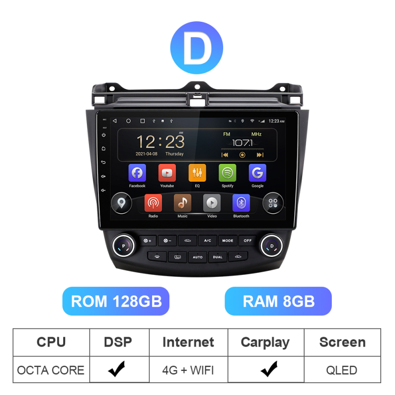 T72 QLED 1280*720P Android 10 Car Radio For Honda/Accord 7 2003-2007