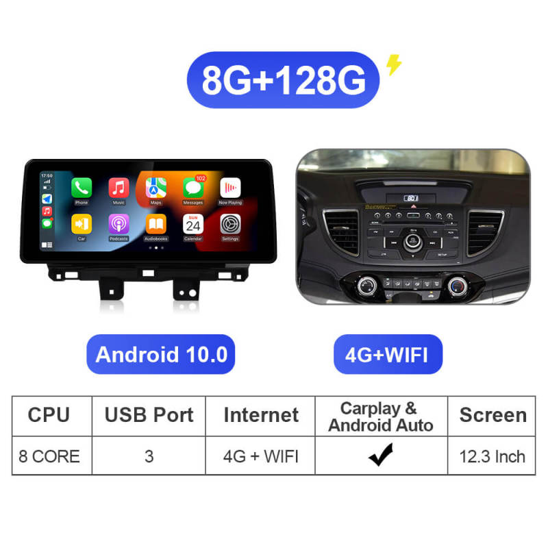 12.3 Inch Android 10 Apple Carplay Car Stero For Honda CRV 2012-2016