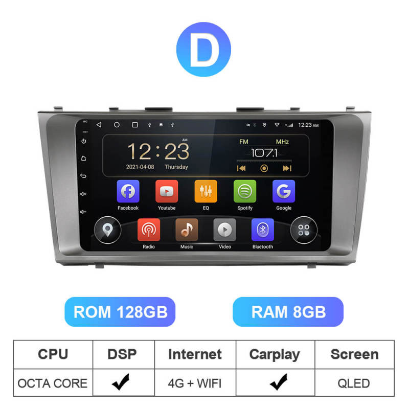 ISUDAR T72 QLED Android 10 For Toyota Camry 7 XV 40 2006-2011 GPS Car Multimedia Radio 8 Core RAM 8G DVR Camera 4G WiFi no 2din